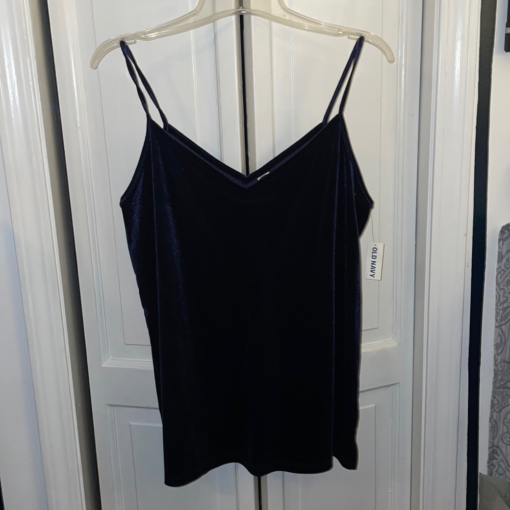Dark BLUE velvet v-neck tank top
